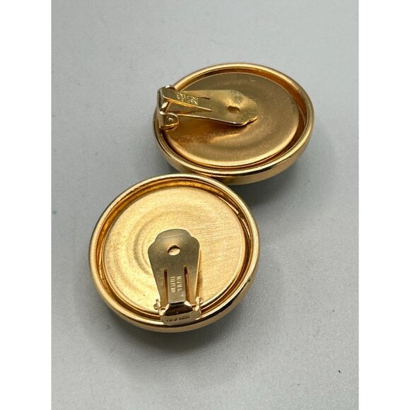Vintage Signed Napier Clip On Earrings Domed Two Tones Silver Gold Round Buttons - Picture 5 of 7